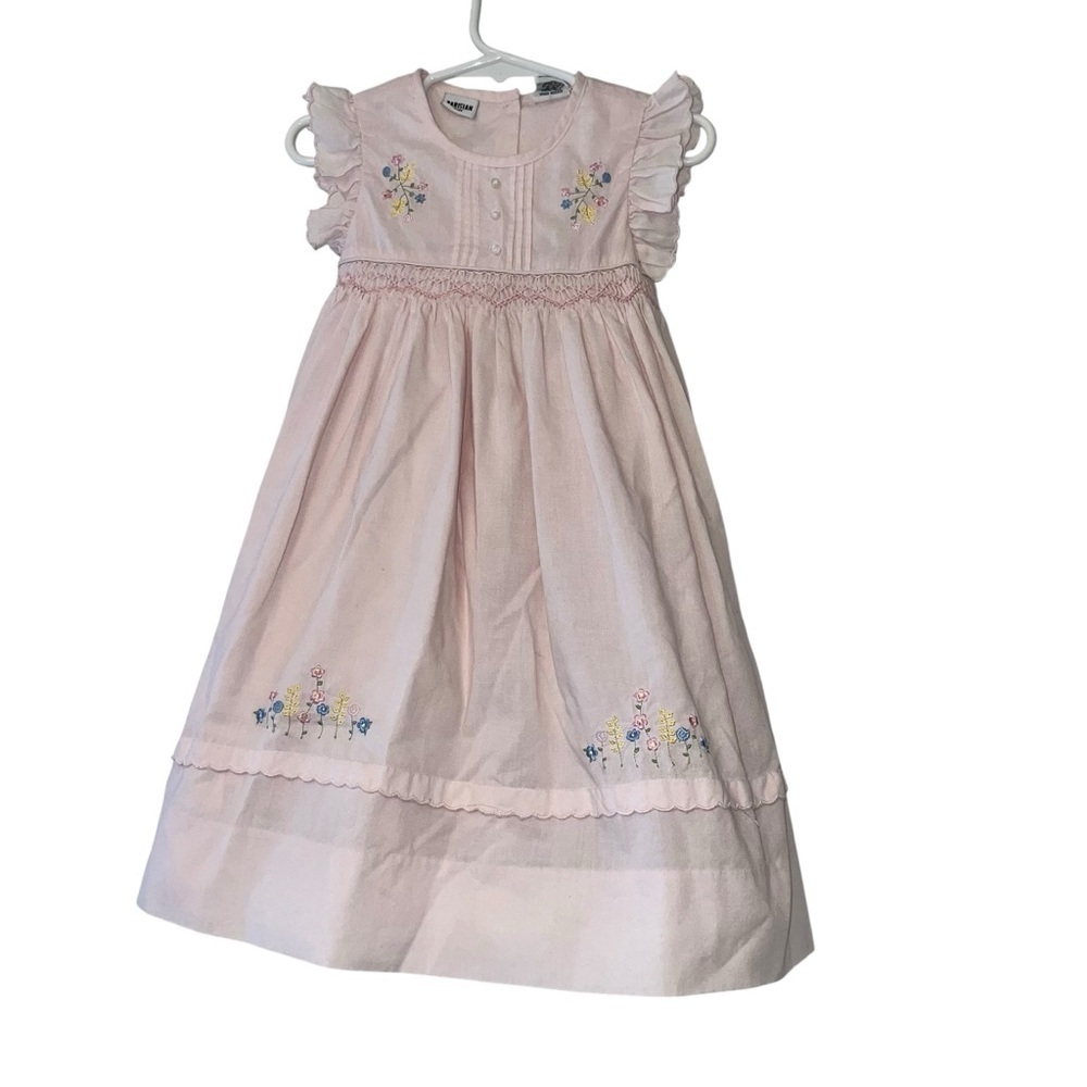 Parisian kids Pink Floral Embroidered smocked Dress Sz 3T